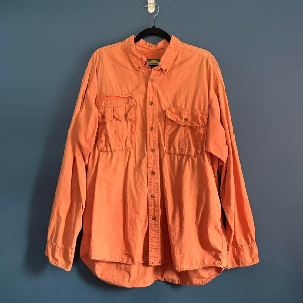 Cabela's Hiking Shirt Men's Size XL Tall Orange Collared Mesh Outdoors Gorpcore